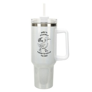 Elanze Designs 40 Ounce Travel Tumbler With Straw and Lid Stainless Steel Double Wall Insulated Born To Dilly Dally White Glitter - 1 of 4
