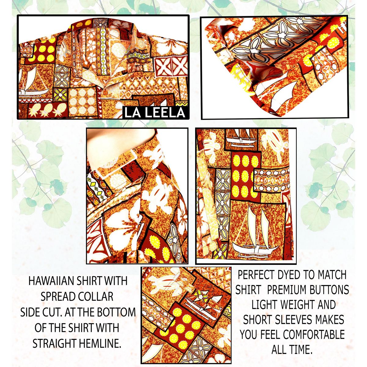 LA LEELA Men's Hawaiian Shirt Holiday 3X-Large Geometric Autumn Brown - thumbnail 4