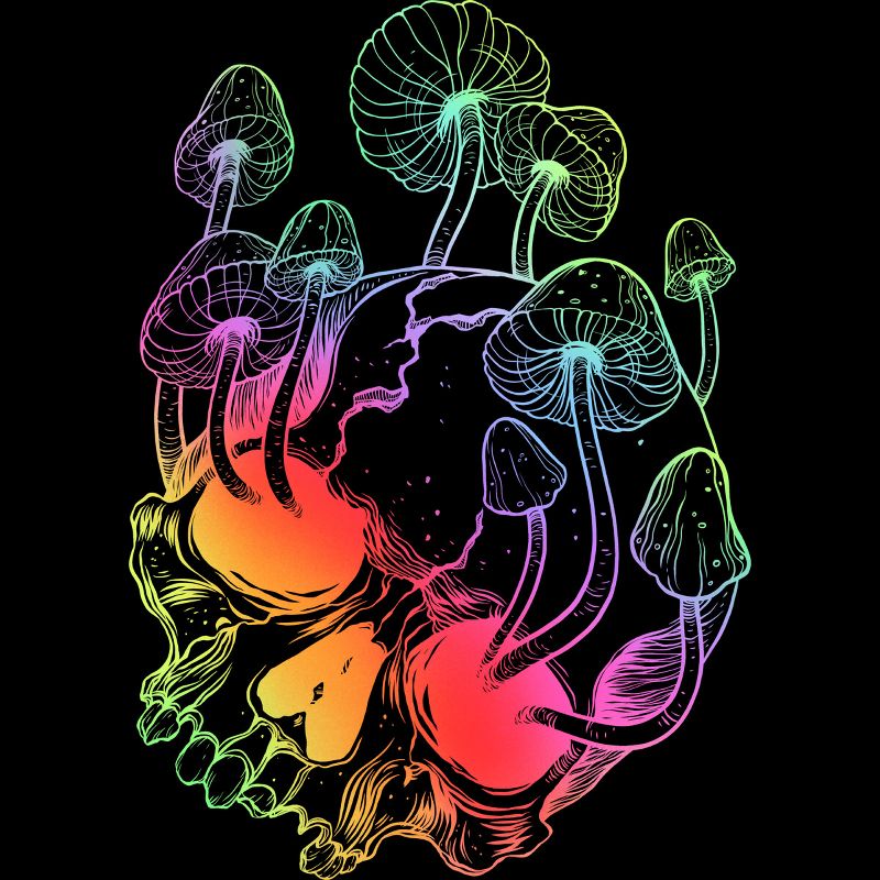 Junior's Design By Humans Overgrown skull. Mushrooms. Death - Life By melazergDesign T-Shirt, 2 of 4