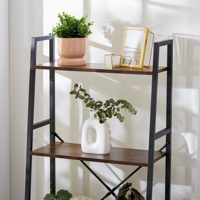 Jomeed Rustic Modern 4-Tier Brown Wood and Steel Bookshelf