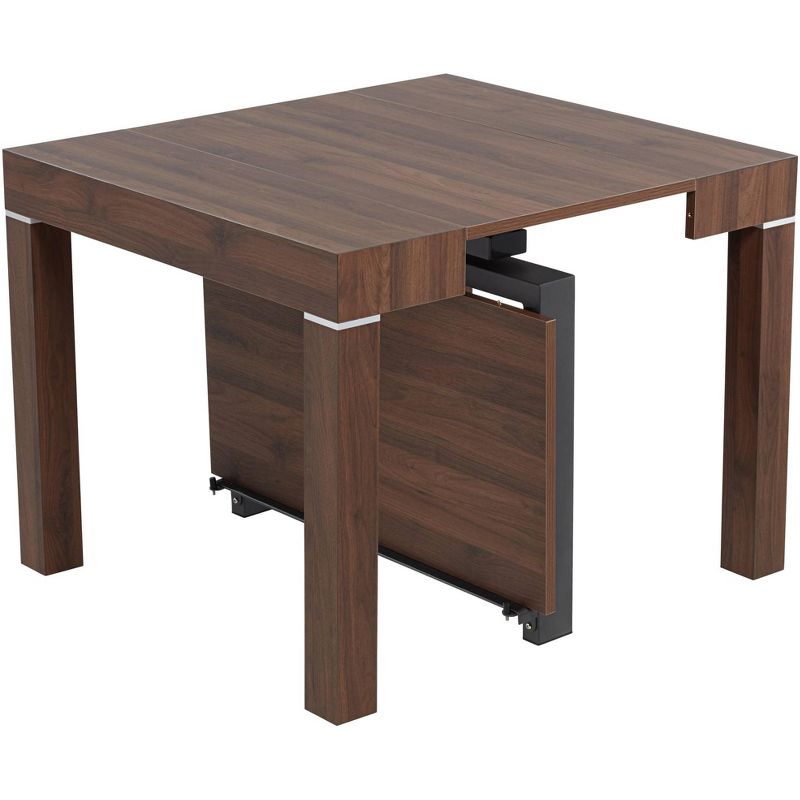 55 Downing Street Warhol Modern Distressed Walnut Wood Rectangular Dining Table 59 1/4" x 35 1/2" Brown 2-Leaf Extension for Spaces Living Room Dining, 5 of 10