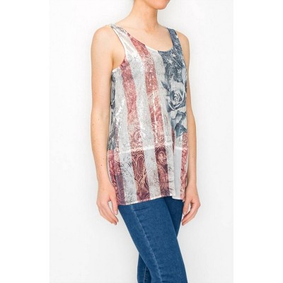 Women's Patriot Sequin Tank with Chiffon Layer - Origami