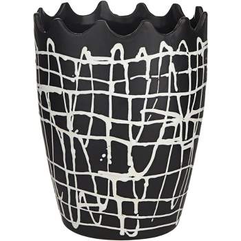 Studio 55D Praleaux Matte Black White 10"H Lined Scallop Edge Vase