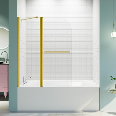 VYNXARIA 43"W*58"H Frameless Folding Shower Doors for Bathtub, 1/4" (6mm) Thick SGCC Tempered Glass Door, Bathroom Pivot Tub Glass Door,Brushed Gold