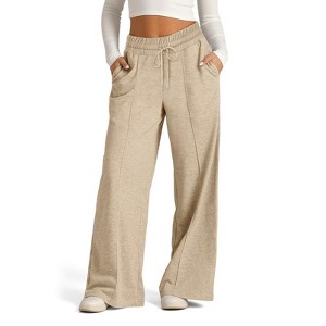 Coolmee Womens Wide Leg Sweatpants Drawstring High Waisted Athletic Joggers Casual Palazzo Pants with Pockets - 1 of 4