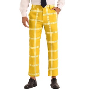INSPIRE CHIC Men's Plaid Pattern Slim Fit Flat Front Dress Pants - 1 of 4