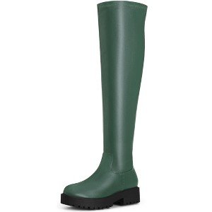 BLISSFUL STEP Women's Platform Round Toe Lug Sole Chunky Low Heel Over Knee High Boots - 1 of 4