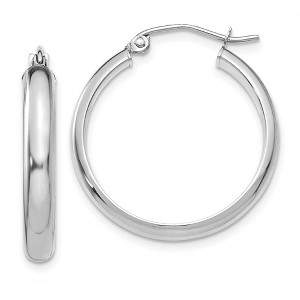 Black Bow Jewelry 3.75mm x 25mm Polished 14k White Gold Domed Round Tube Hoop Earrings - 1 of 4