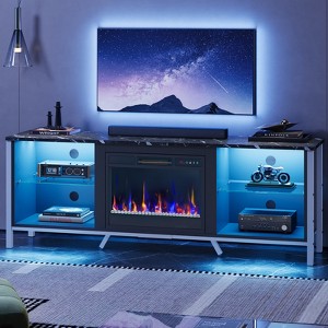 Bestier 70" Modern TV Stand with Electric Fireplace and LED Lights, Gaming Entertainment Center with Cabinet and Large Storage in Living Room - 1 of 4