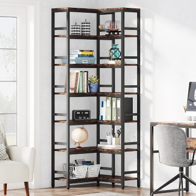 Hommoo 78.7”Tall 7 Tier Industrial Corner Bookshelf Brown
