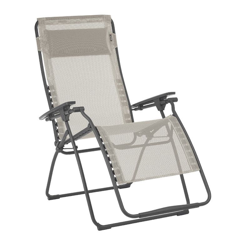 Lafuma Futura XL Zero Gravity Portable Ergonomic Outdoor Steel Framed Lawn Patio Recliner Folding Lounge Chair with Headrest Cushion, Tan (2 Pack), 2 of 4