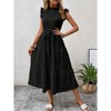 Womens Summer Dress Textured Ruffle Tiered Dress Mock Crew Neck Mini Cap Sleeve A Line Tie Waist Dress Sleeveless Casual Dress - 4 of 4