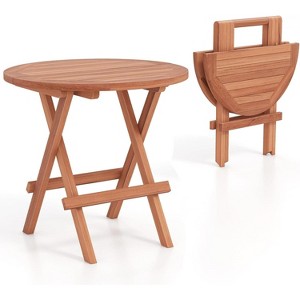 Tangkula Table Indonesia Teak Wood Round Slatted Tabletop Portable Camping Folding Side Patio - 1 of 4