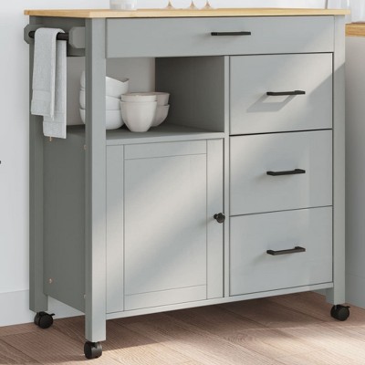 vidaXL Kitchen Trolley MONZA 33.1 in.x15.7 in.x35.4 in. Solid Wood Pine