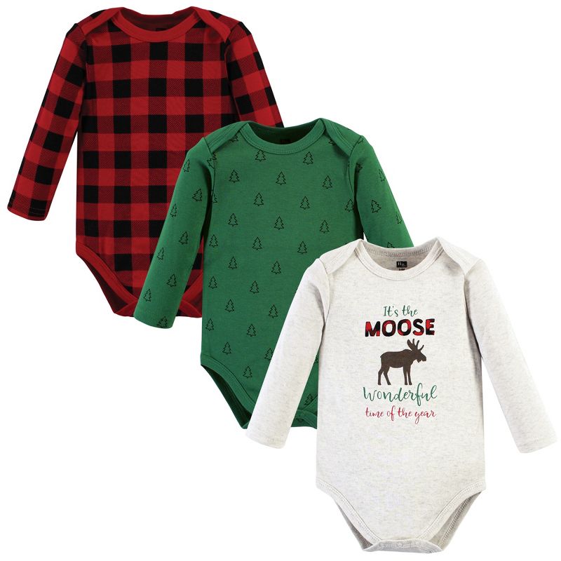 Hudson Baby Unisex Baby Cotton Long-Sleeve Bodysuits, Moose Wonderful Time, 1 of 7