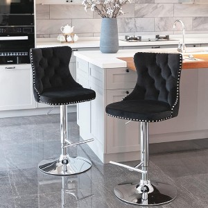 QingMoon Swivel Bar Stools Set of 2, Adjustable Barstools, Velvet Tufted Counter Height Chairs with Nailhead Trim for Kitchen Island, Home Pub - 1 of 4
