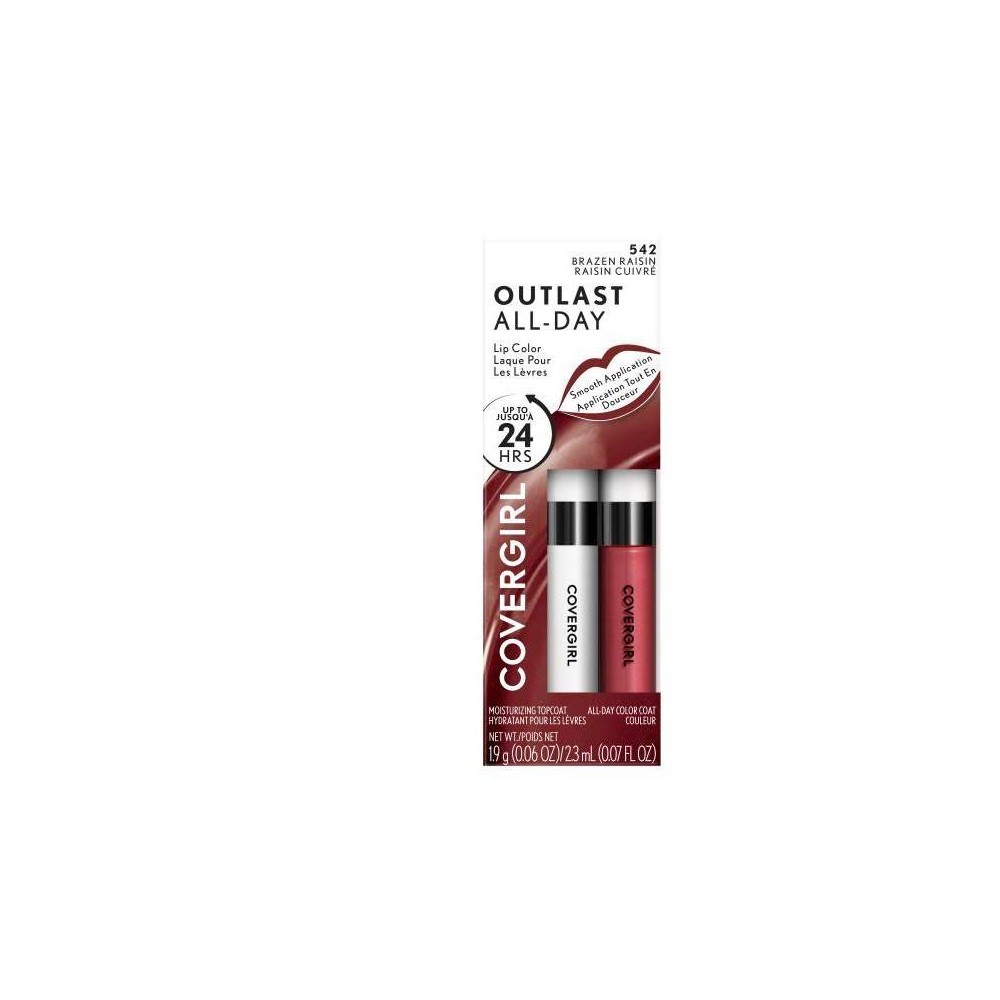 Photos - Lipstick & Lip Gloss CoverGirl Outlast All-Day Lip Color with Topcoat - Brazen Raisin 542 - 0.07 fl oz: Moisturizing, Stick, Single Container 