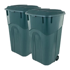 United Solutions 2 Pack 32 Gallon Outdoor Trash Cans, Garbage or Recycling Bins with Wheels and Attached Snap Lid, ECOSolution, Green - 1 of 4