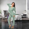 ADR Women's Pajamas Set, Soft Ribbed Knit Waffle Pajamas Lounge Set, Long Sleeve Drop Shoulder V-neck Top and Leggings PJ Pants - 2 of 4