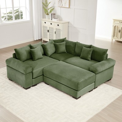 Aukfa Oversized Cloud Modular Corduroy Sofa Sectional with Ottoman - Reversible Deep Seat Couch for Living Room