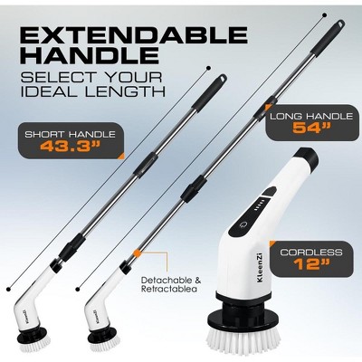 8-in-1 White Electric Spin Scrubber with Adjustable Handle
