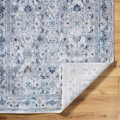 Takeysha Ivory and Navy Traditional Wool Area Rug 7'10" x 10'3"