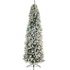 Nearly Natural 8-ft Slim Flocked Montreal Fir Artificial Christmas Tree with 400 Warm White LED Lights and 1348 Bendable Branches - 1 of 4