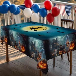 LOVEVOOK Rectangle Halloween Tablecloth, Round Holiday Pumpkin Table Cloths Washable Table Cover for Party Picnic Dinner Decor - 1 of 4