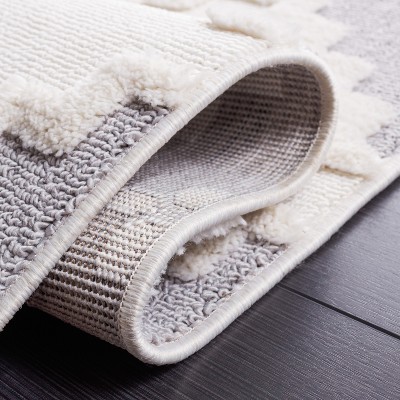 Ivory and Grey Hand-Knotted Wool Synthetic 8' x 10' Rug