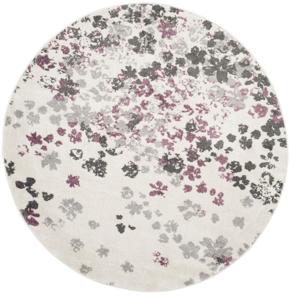 4' Floral Round Area Rug Ivory/Purple - Safavieh