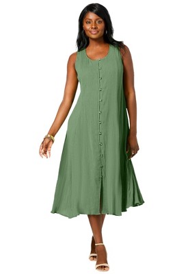 Jessica London Women's Plus Size Button Down Gauze Dress