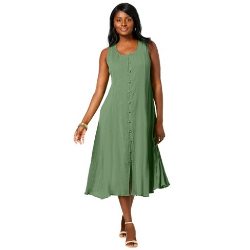 Jessica London Women's Plus Size Twisted Keyhole A-Line Dress - 16 W, Green