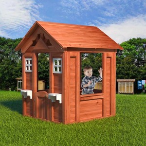 KWPZQEB Outdoor Game House for Kids, All Wooden Playhouse with 2 Windows & Flowerpot Holder, Cute Half-Open Door & Side Serving Station for Backyard - 1 of 4