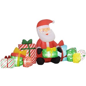 Outsunny 4.4' Inflatable Santa Claus and Gift Boxes w/ White LED Lights, Blow-Up Outdoor Display for Party - 1 of 4