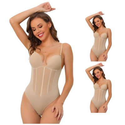 INSPIRE CHIC Women's Mesh Panel Tummy Control Sculpting Adult Bodysuits with Adjustable Straps 3 Packs