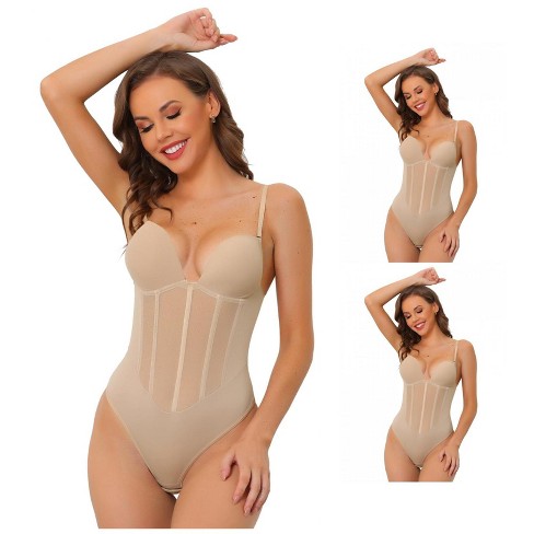 INSPIRE CHIC Women's Mesh Panel Tummy Control Sculpting Adult Bodysuits with Adjustable Straps 3 Packs - image 1 of 4