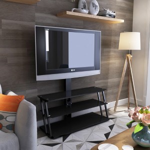 MAYEERTY Black Multi-Function TV Stand - Angle & Height Adjustable, Tempered Glass - 1 of 4