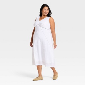 white slip midi dress Val Lace Satin very fitted at natural waist White Jacquard Shirred Slip Midi