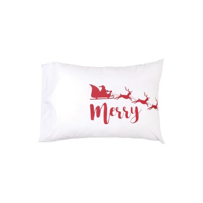 Merry Christmas Embroidered Cotton Standard/Queen Pillowcase Set
