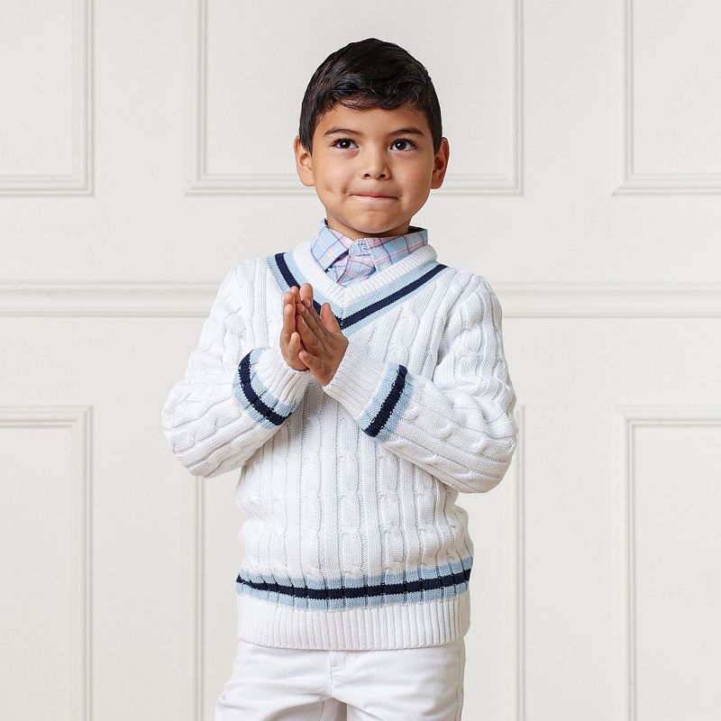 Hope & Henry Boys' Organic Long Sleeve V-Neck Cricket Sweater, Kids, 2 of 9