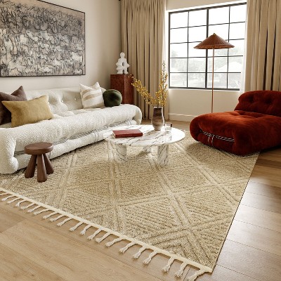 Beige Diamond Pattern Rectangular Synthetic 4' x 6' Area Rug