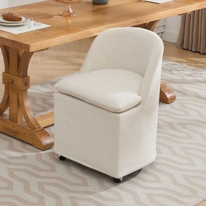 21"W Set of 2 Accent Chairs Dining Chairs with Universal Wheels and Chenille Upholstery, Beige/Blue-ModernLuxe - 1 of 4