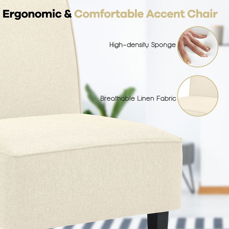 Tangkula Set of 2 Armless Accent Chair Fabric Single Sofa w/ Rubber Wood Legs Beige, 4 of 9