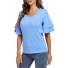 BLUEMING Womens Flutter Elbow Sleeve Shirts V Neck Tee Blouse Pagoda Sleeve T-Shirts Summer Tee Blouse Flowy Tops - 3 of 4