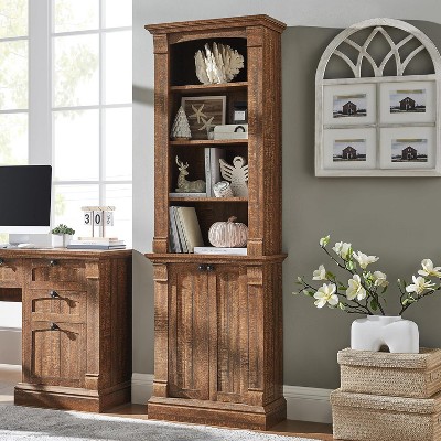 SinCiDo 72" Tall Farmhouse Storage Bookcase, 4-Tier Open Adjustable Shelves & 2 Doors, Wooden Bookshelf Organizer for Home Office