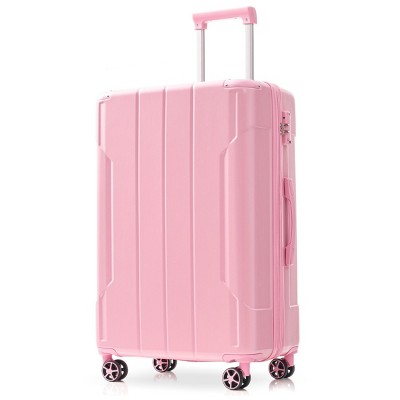 Syemin Luggage Hardshell Luggage Lightweight Durable ABS Suitcases with Double Wheels, Expandable 24" Checked Travel Luggage, Pink, 15.9"*10.2"*25.8"