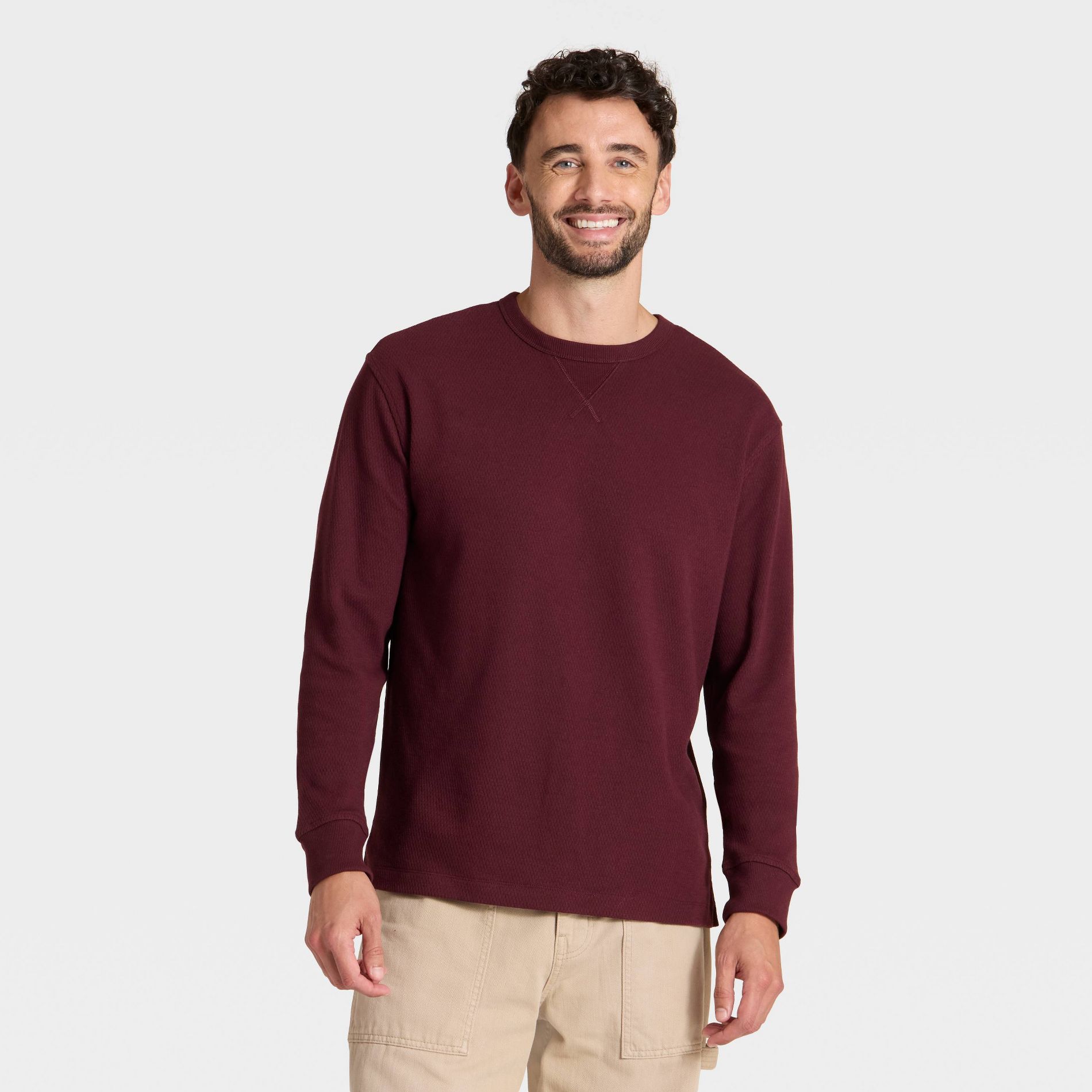 Men's Vintage Textured Crewneck Long Sleeve Shirt - Goodfellow & Co™