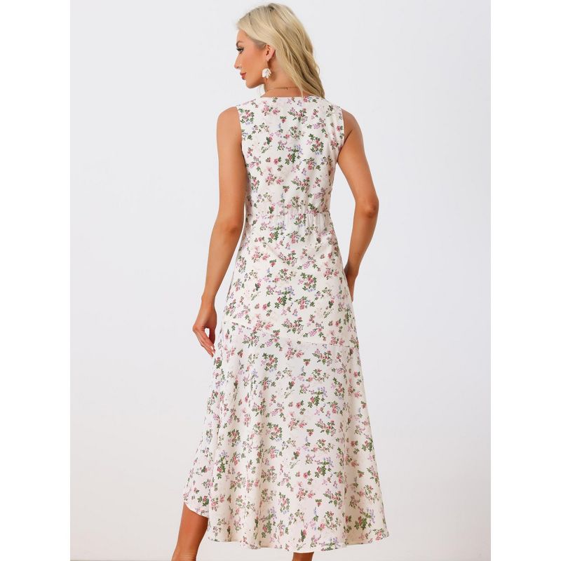 Allegra K Women's Floral Print Summer A-Line High Low Side Slit Sleeveless Midi Dress, 4 of 6