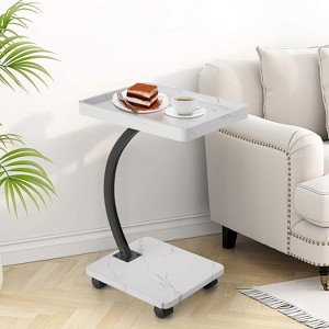 GustoWave C-Shaped Side Table With Wheels, 360° Rotating Side Table With 2-Layer Storage Shelves, Adjustable Height, Suitable For Living Room, Bedroom - 1 of 4