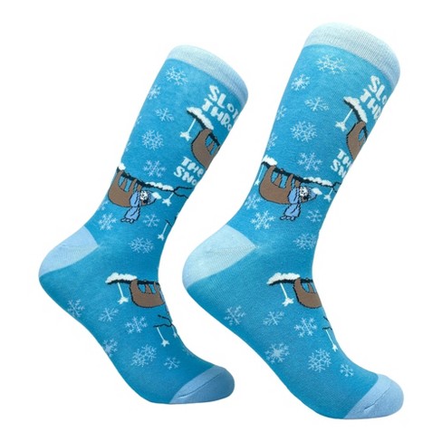 Women's Slothing Through The Snow Socks Funny Christmas Sloth Santa Claus Graphic Novelty Footwear - Crazy Dog Socks - image 1 of 4